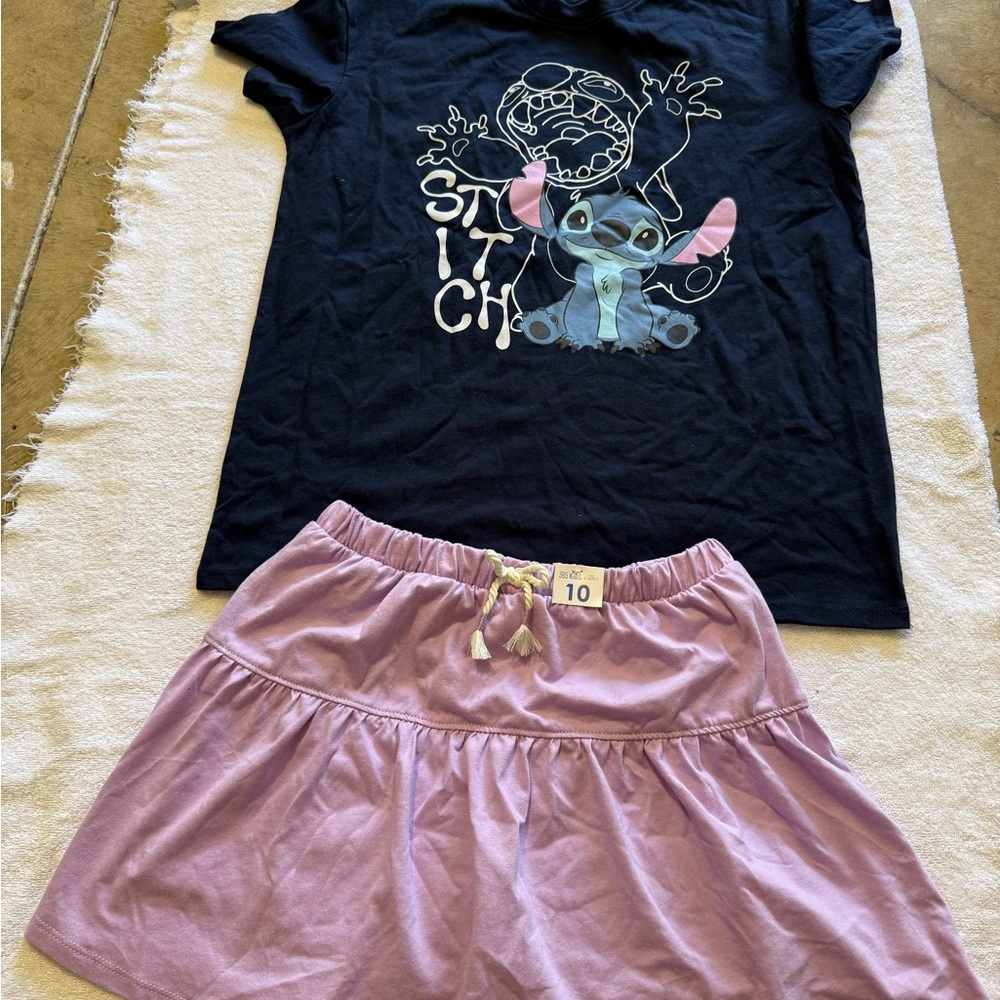 Disney Stitch Graphic Tee and Purple Skirt Set